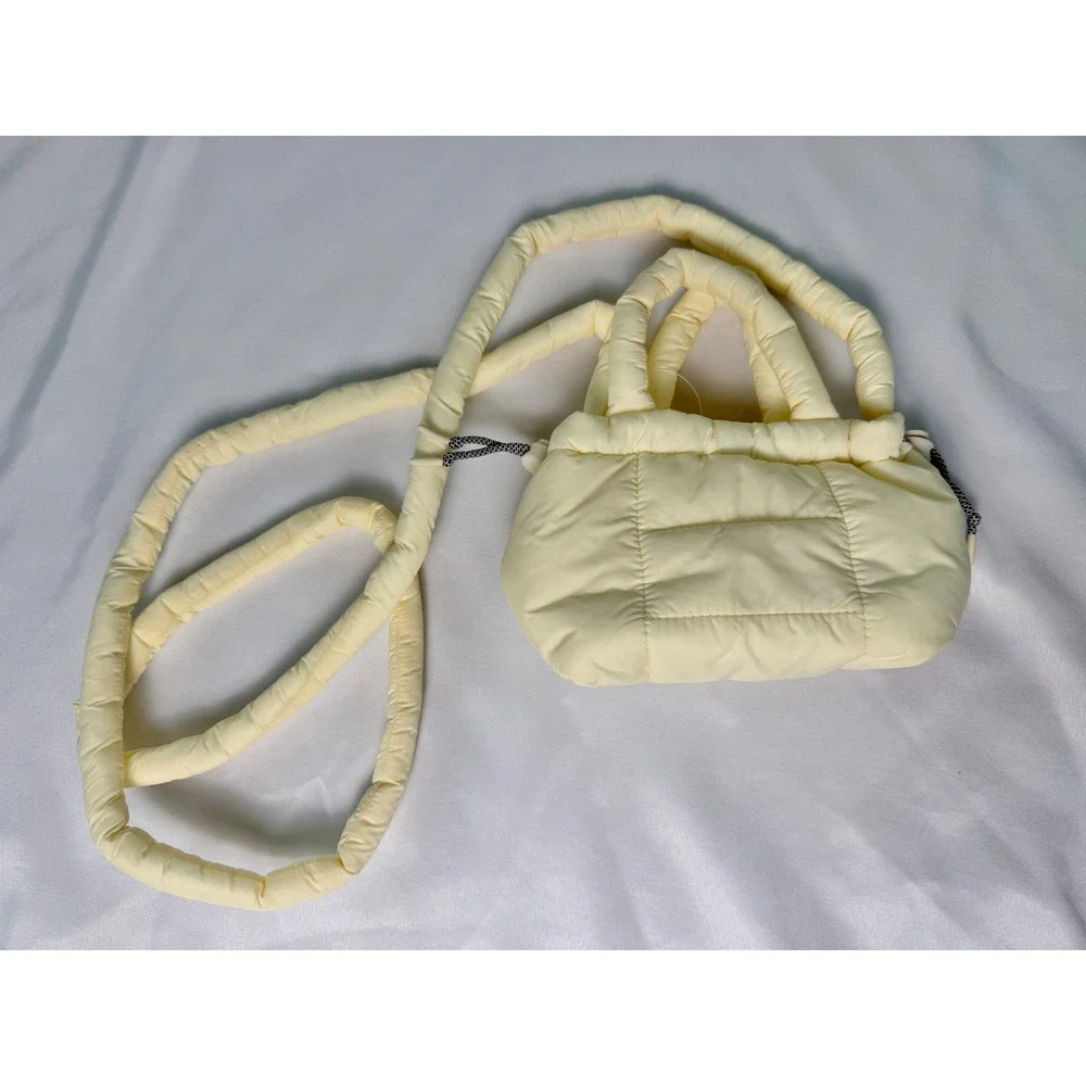 OFFLINE by Aerie Puffer Mini Tote Crossbody Bag Pale Yellow Quilted NWT